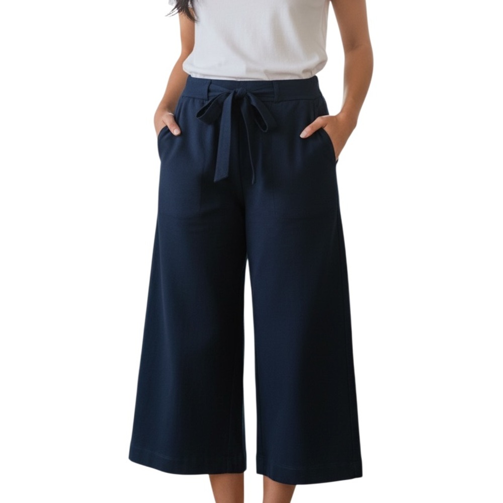NEW Six/Fifty Jacklyn Navy Cinched Tie Waist Wide Leg Tie Waist Pants Large